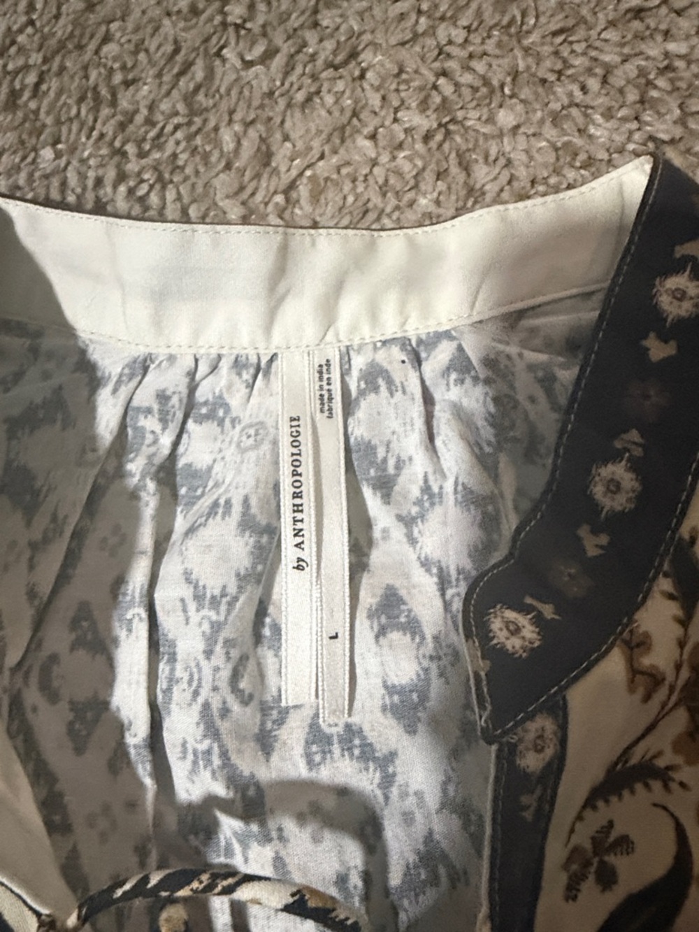 NWOT Anthropologie Lace-Up Floral Peasant Top in Cream, Black and Tan Size L - Picture 6 of 7